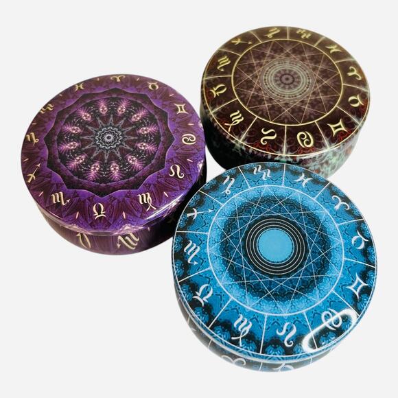 Zodiac Astrology Signs Metal Tins Gift Tin Trinket Box Set of Three - Picture 3 of 6